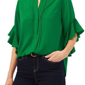Vince Camuto Emerald Green Blouse with Ruffle Sleeves